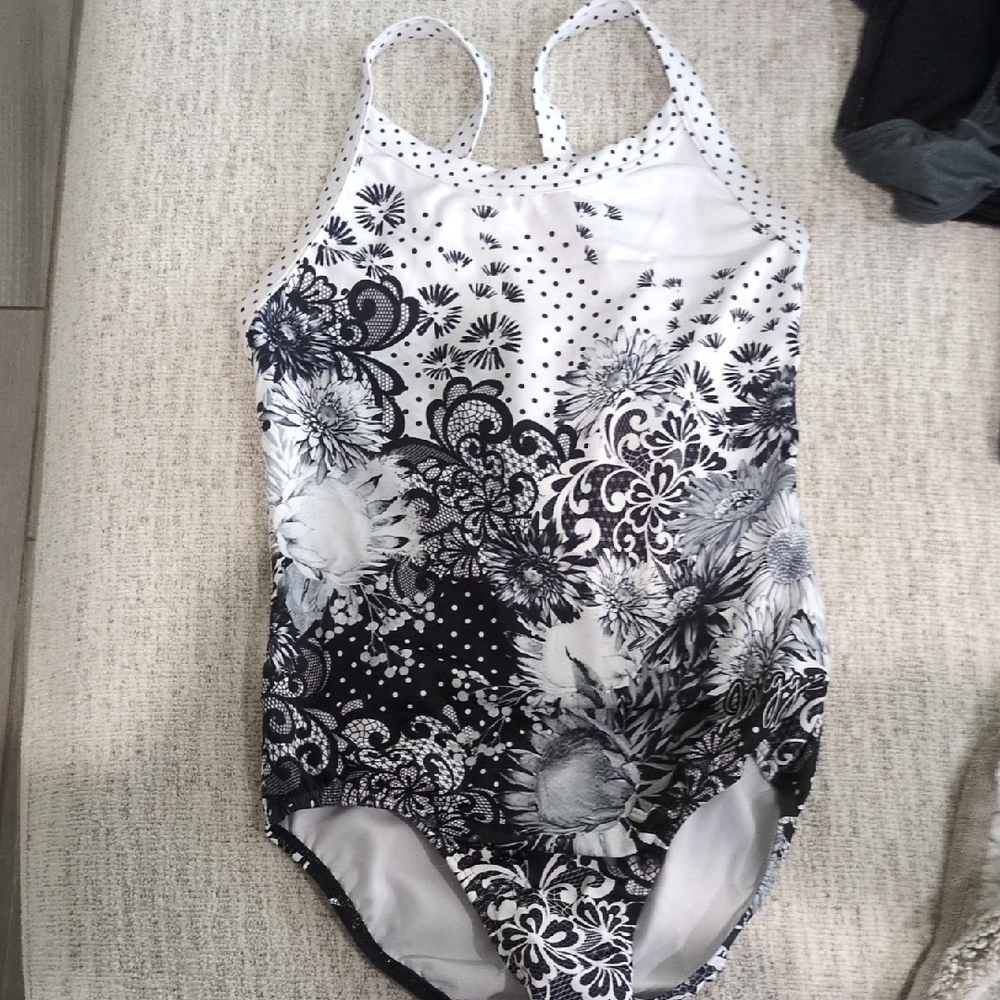 Floral Black and White Gymnastics Leotard